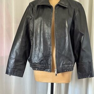 Zara Black Leather Varsity Jacket